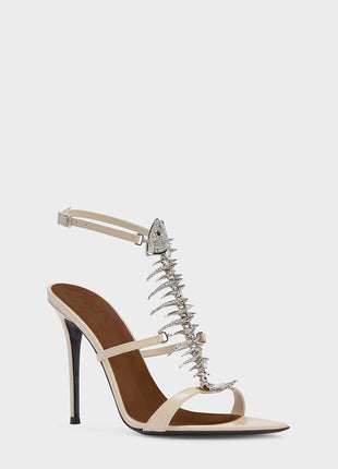 Rhinestone Fishbone-Shaped Open Pointed Toe Stiletto Heeled Sandals