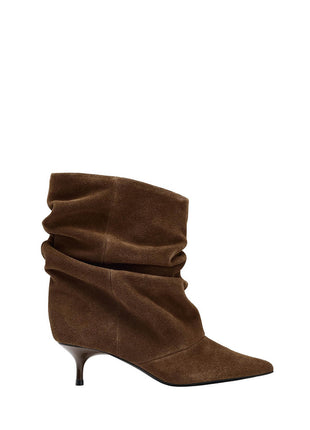Suede Ruched Pointed Toe Ankle Mid Kitten Heel Boots