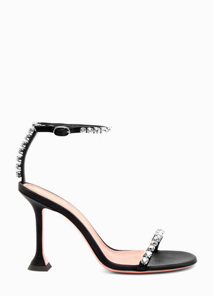 Satin Crystal-Embellished Open Toe Sculpted Heel Sandals