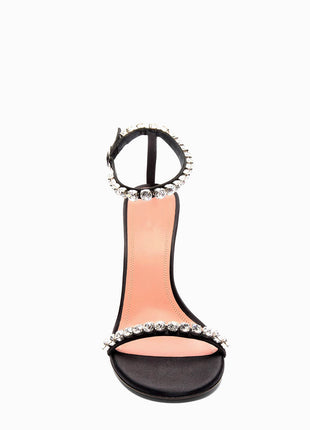 Satin Crystal-Embellished Open Toe Sculpted Heel Sandals