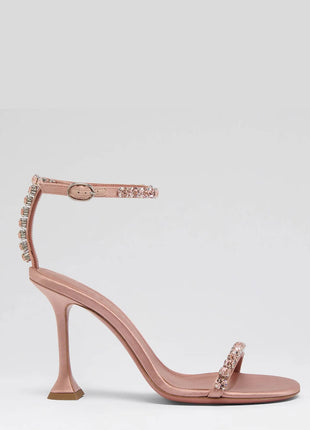 Satin Crystal-Embellished Open Toe Sculpted Heel Sandals