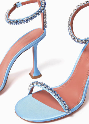 Satin Crystal-Embellished Open Toe Sculpted Heel Sandals