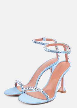 Satin Crystal-Embellished Open Toe Sculpted Heel Sandals