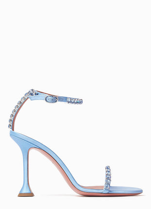 Satin Crystal-Embellished Open Toe Sculpted Heel Sandals