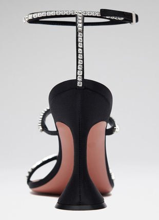 Satin Crystal-Embellished Open Toe Sculpted Heel Sandals
