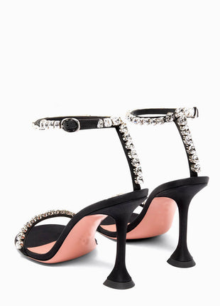 Satin Crystal-Embellished Open Toe Sculpted Heel Sandals