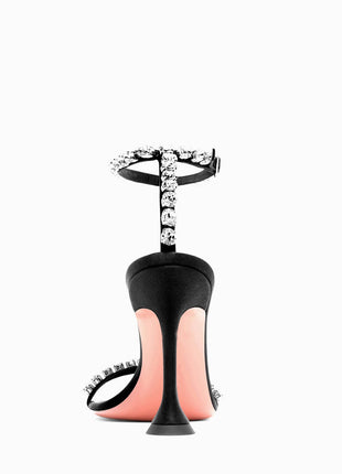 Satin Crystal-Embellished Open Toe Sculpted Heel Sandals