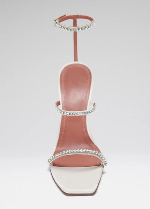 Satin Crystal-Embellished Open Toe Sculpted Heel Sandals