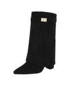 Faux Leather Fold Over Metal Lock Detail Pointed Toe Ankle Boots