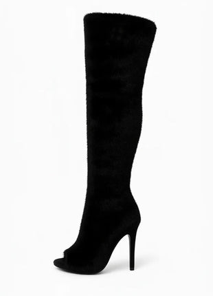 Faux Fur Teddy Over-The-Knee Peep Toe Stiletto Boots