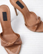 Patent Twisted Strap Open Pointed Toe High-Heeled Mule Sandals - Nude