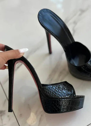Patent Open Toe Platform High-Heeled Mule Sandals