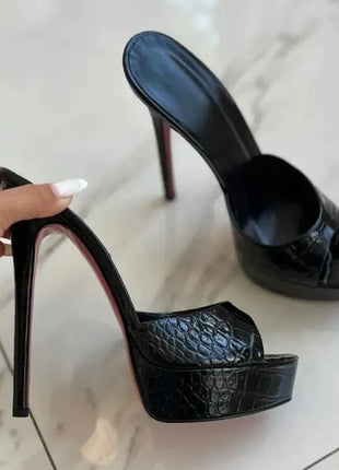 Patent Open Toe Platform High-Heeled Mule Sandals
