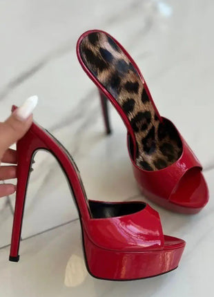 Patent Open Toe Platform High-Heeled Mule Sandals