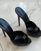 Patent Open Toe Platform High-Heeled Mule Sandals