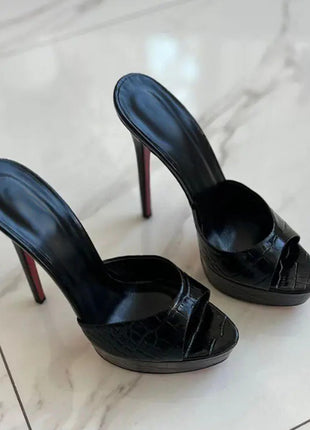 Patent Open Toe Platform High-Heeled Mule Sandals