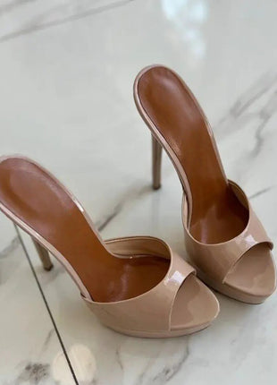 Patent Open Toe Platform High-Heeled Mule Sandals