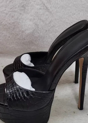 Patent Open Toe Platform High-Heeled Mule Sandals