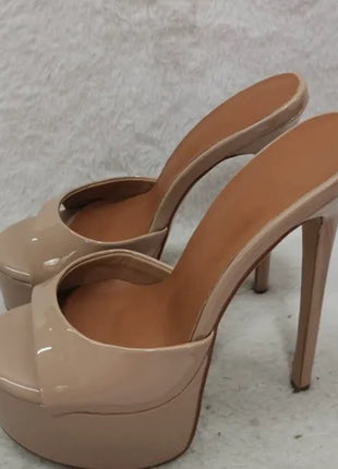 Patent Open Toe Platform High-Heeled Mule Sandals