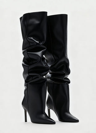 Slouchy Pointed Toe Thigh High Stiletto Heel Boots