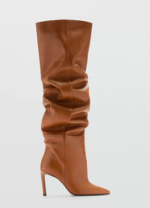 Slouchy Pointed Toe Thigh High Stiletto Heel Boots