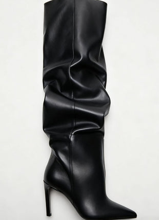 Slouchy Pointed Toe Thigh High Stiletto Heel Boots