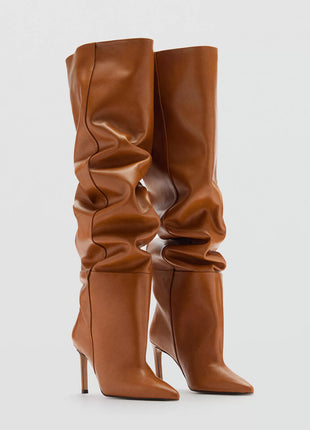 Slouchy Pointed Toe Thigh High Stiletto Heel Boots