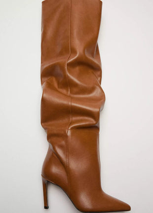 Slouchy Pointed Toe Thigh High Stiletto Heel Boots
