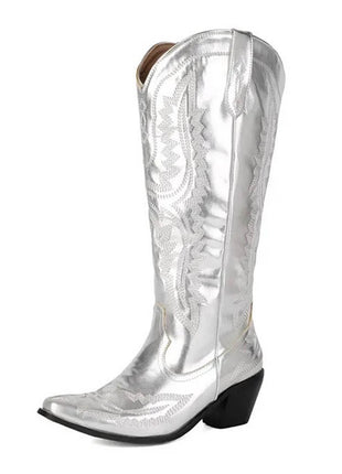 Embroidered Western Cowboy Pointed-Toe Mid-Calf Boots