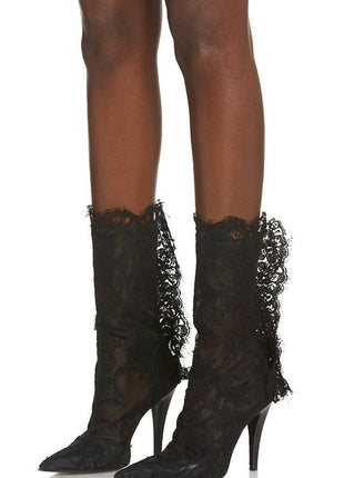 Eyelash Lace Pointed Toe Mid-Calf Stiletto Heel Boots