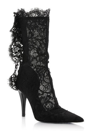 Eyelash Lace Pointed Toe Mid-Calf Stiletto Heel Boots
