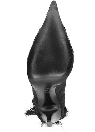 Eyelash Lace Pointed Toe Mid-Calf Stiletto Heel Boots