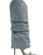 Denim Rhinestone Cuffed Stiletto Knee High Open Toe Dress Sandals