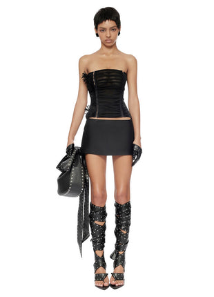 Studded Wraparound Strapped Thigh-High Pointed Toe Stiletto Thong Sandals