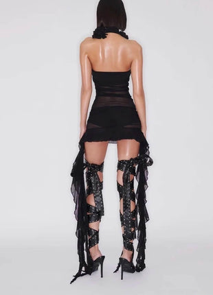 Studded Wraparound Strapped Thigh-High Pointed Toe Stiletto Thong Sandals