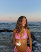 Contrast Gingham & Leopard Print Halterneck Double Layered Tie Side Bikini Set