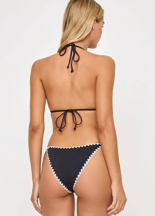 Contrast Crochet Halterneck Triangle Tie Side Brazilian Bikini Set