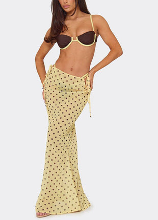 Contrast Underwire Balconette Bikini Set With Maxi Skirt In Lemon Polka Dot