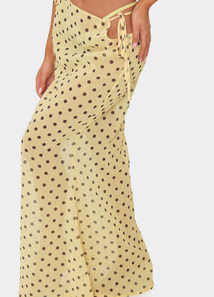 Contrast Underwire Balconette Bikini Set With Maxi Skirt In Lemon Polka Dot