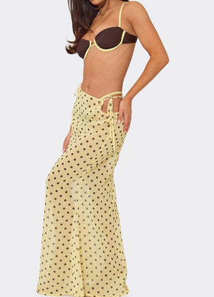 Contrast Underwire Balconette Bikini Set With Maxi Skirt In Lemon Polka Dot