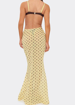 Contrast Underwire Balconette Bikini Set With Maxi Skirt In Lemon Polka Dot