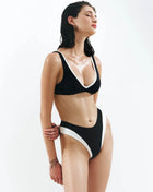 Contrast-Trim Deep V Bralette High Cut Bikini Set