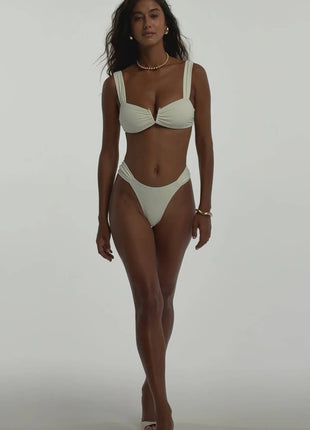 V Wire Ruched High-Cut Brazilian Bikini Set