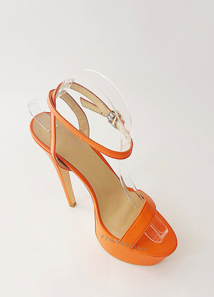 Orange Platform Heeled Sandals