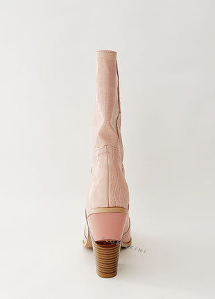 Pink Croc Cut-Out Heel Mid Western Cowboy Boots