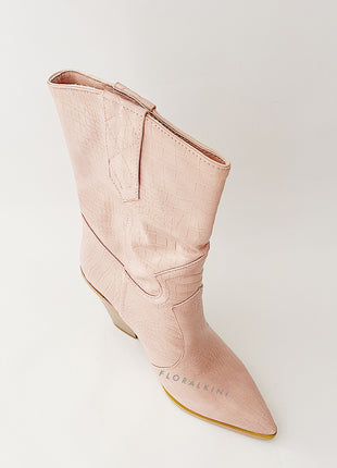 Pink Croc Cut-Out Heel Mid Western Cowboy Boots