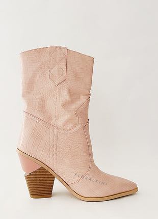 Pink Croc Cut-Out Heel Mid Western Cowboy Boots