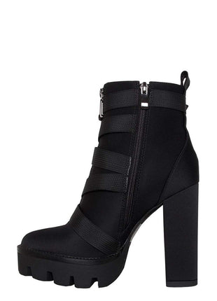 Black Zip Chunky Buckle Platform Ankle Boots (2335401246779)