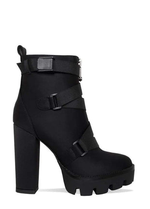 Black Zip Chunky Buckle Platform Ankle Boots (2335401246779)