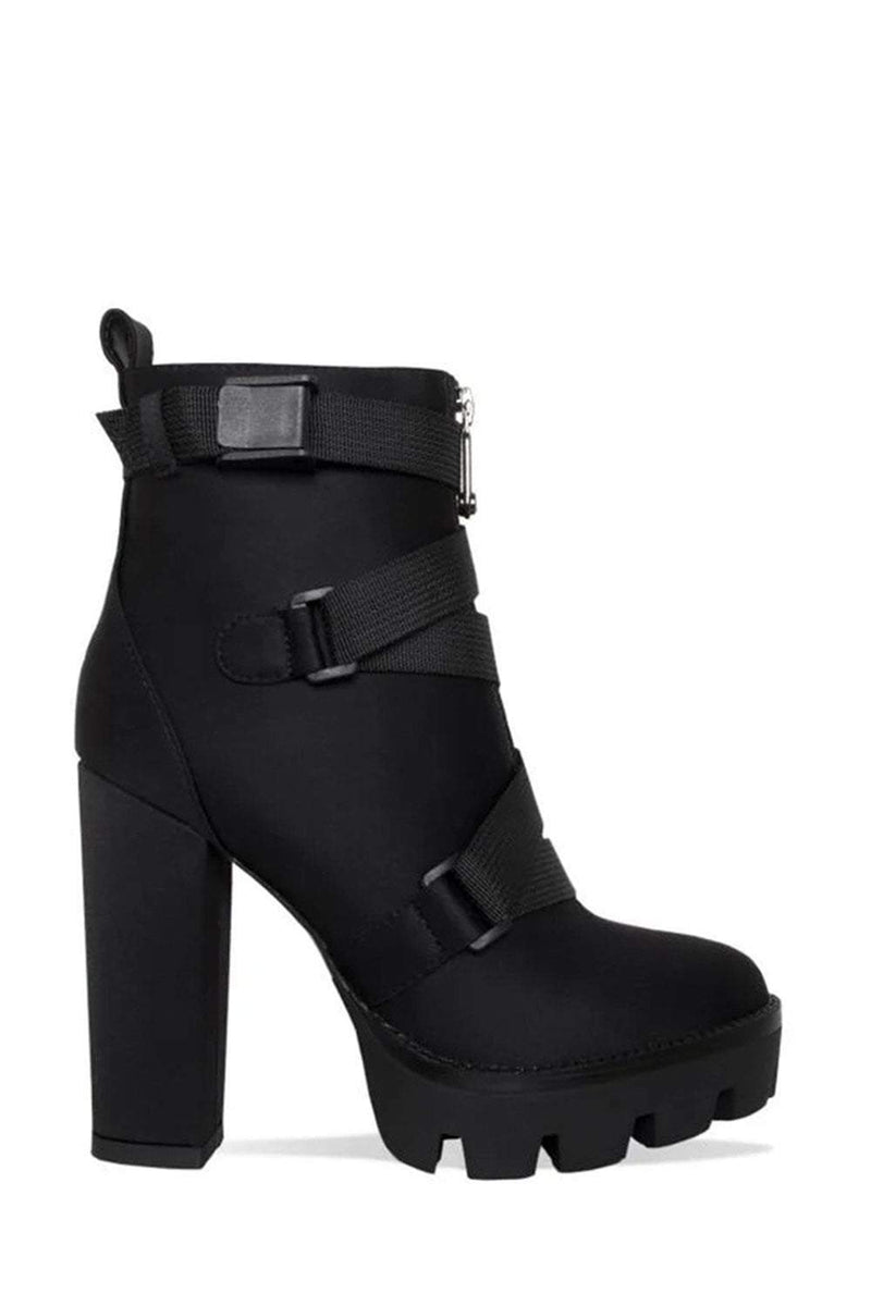 Black Zip Chunky Buckle Platform Ankle Boots (2335401246779)